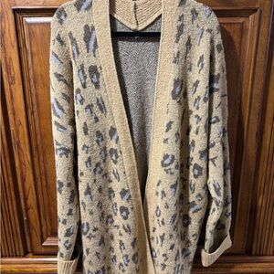 Easel Tan and Gray Animal Print Cardigan